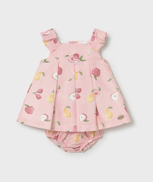 Mayoral Fruit Print Pleated Dress & Nappy Cover Style 1809 -Rose